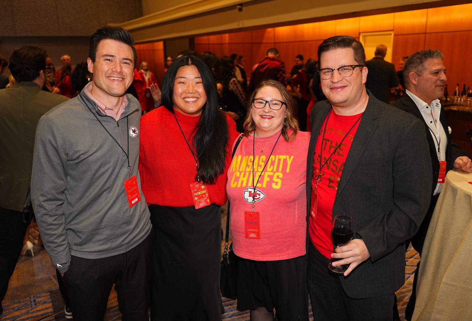 KANSAS CITY, MISSOURI - NOVEMBER 30: (L-R) Matt McMullen, Ellie McMullen, Emma Tapp, and Cody Tapp attend Hallmark's Premiere Screening of Holiday Touchdown: A Chiefs Love Story on November 30, 2024 in Kansas City, Missouri. (Photo by Kyle Rivas/Getty Images for Hallmark Media)