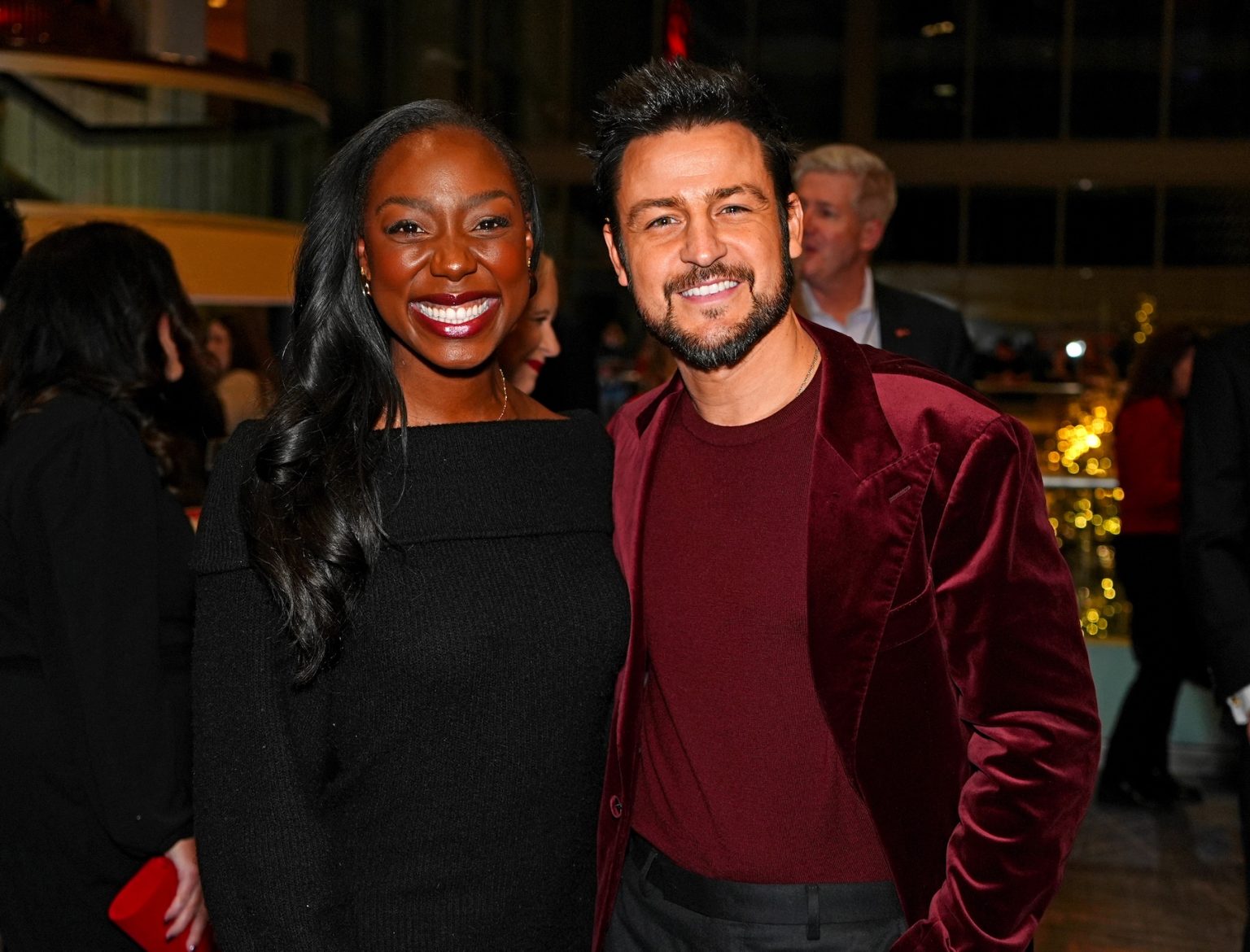 KANSAS CITY, MISSOURI - NOVEMBER 30: (L-R) Atipa Mabonga and Tyler Hynes attend Hallmark's Premiere Screening of Holiday Touchdown: A Chiefs Love Story on November 30, 2024 in Kansas City, Missouri. (Photo by Kyle Rivas/Getty Images for Hallmark Media)