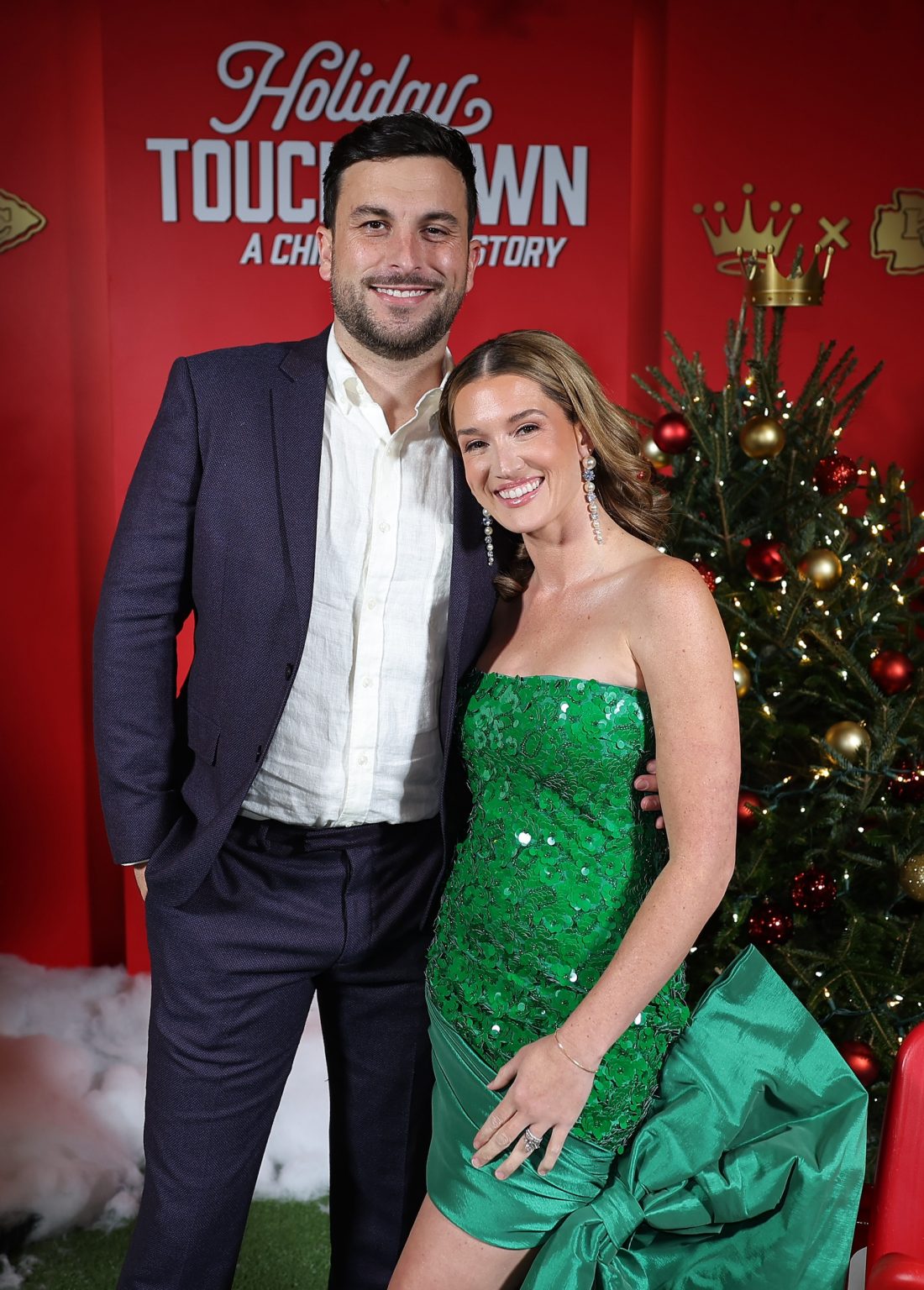 KANSAS CITY, MISSOURI - NOVEMBER 30: (L-R) Tanner Tolbert and Jade Roper attend Hallmark's Premiere Screening of Holiday Touchdown: A Chiefs Love Story on November 30, 2024 in Kansas City, Missouri. (Photo by David Eulitt/Getty Images for Hallmark Media)