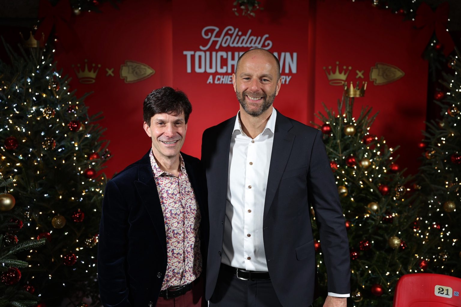 KANSAS CITY, MISSOURI - NOVEMBER 30: (L-R) Jon Sichel and Kristian Tuszynski attend Hallmark's Premiere Screening of Holiday Touchdown: A Chiefs Love Story on November 30, 2024 in Kansas City, Missouri. (Photo by David Eulitt/Getty Images for Hallmark Media)