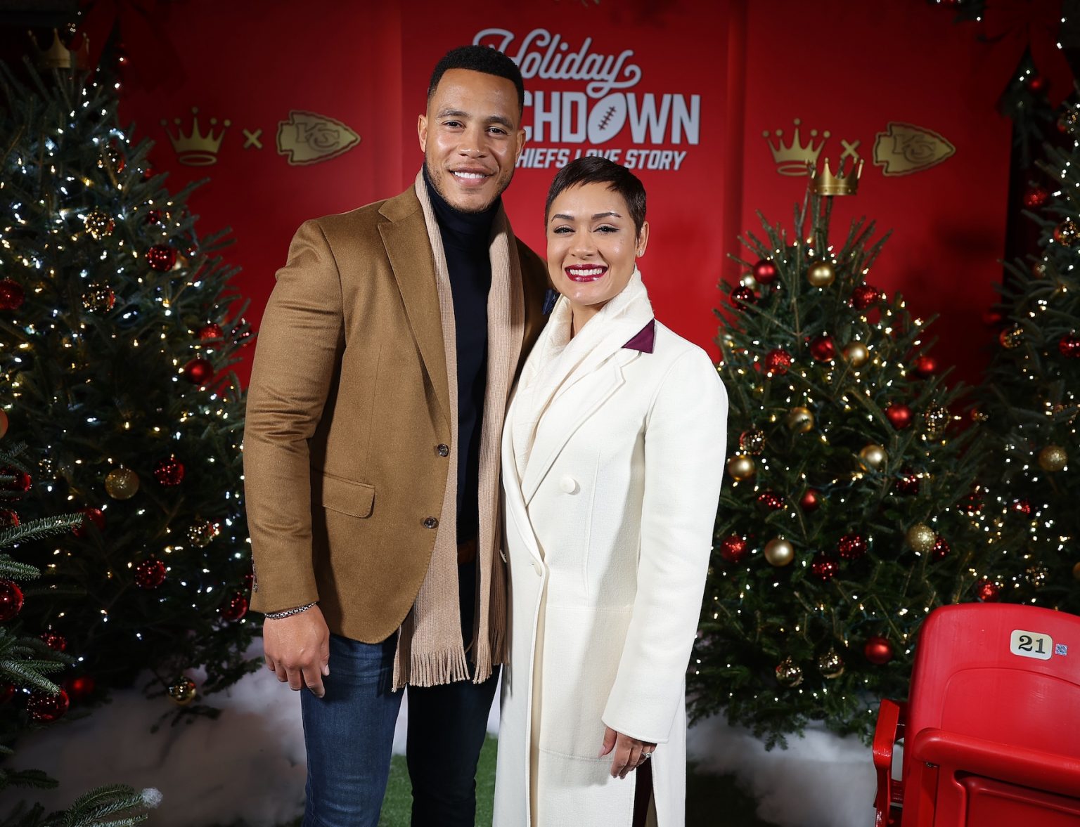 KANSAS CITY, MISSOURI - NOVEMBER 30: (L-R) Trai Byers and Grace Byers attend Hallmark's Premiere Screening of Holiday Touchdown: A Chiefs Love Story on November 30, 2024 in Kansas City, Missouri. (Photo by David Eulitt/Getty Images for Hallmark Media)