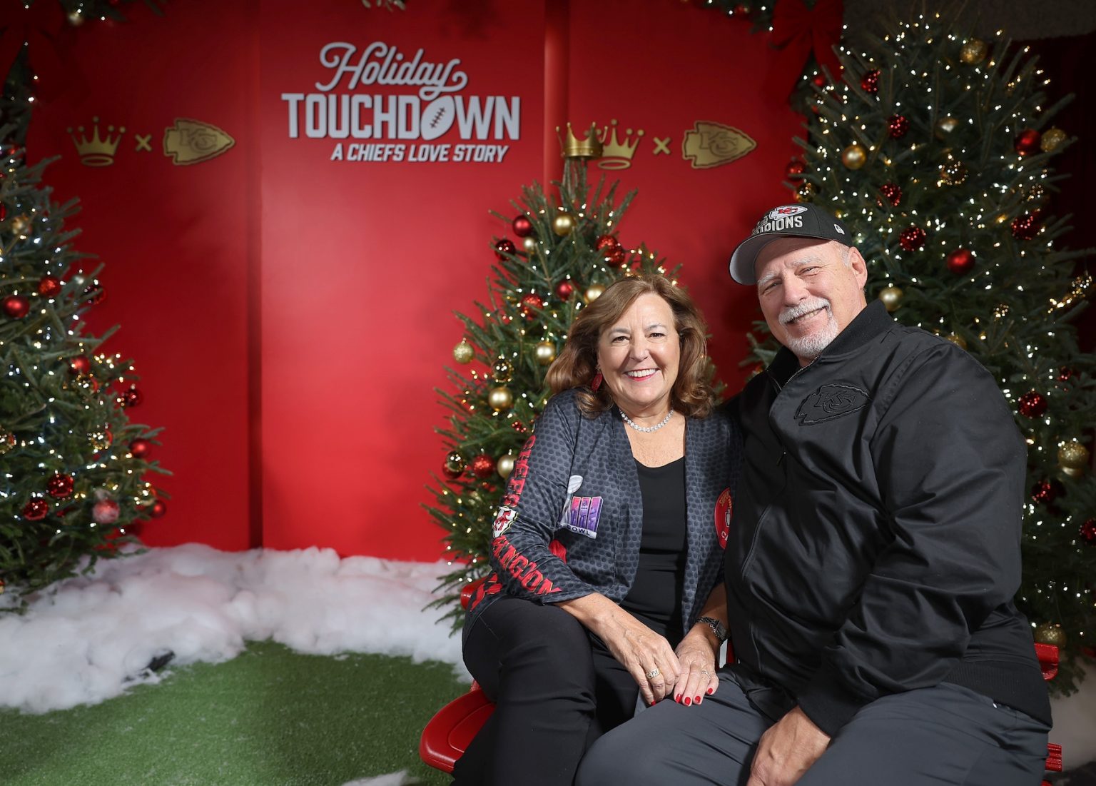 KANSAS CITY, MISSOURI - NOVEMBER 30: Don Blalock (R) attends Hallmark's Premiere Screening of Holiday Touchdown: A Chiefs Love Story on November 30, 2024 in Kansas City, Missouri. (Photo by David Eulitt/Getty Images for Hallmark Media)