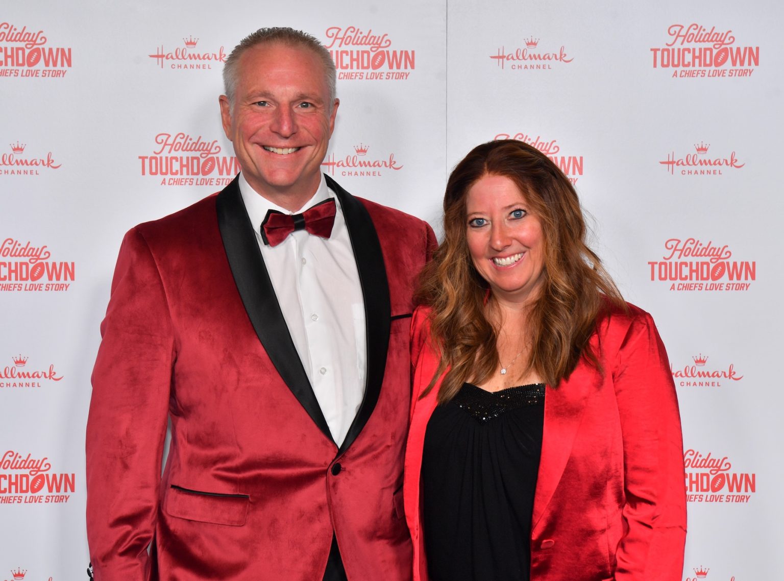 KANSAS CITY, MISSOURI - NOVEMBER 30: (L-R) Bob Fescoe and Jennifer Fescoe attend Hallmark's Premiere Screening of Holiday Touchdown: A Chiefs Love Story on November 30, 2024 in Kansas City, Missouri. (Photo by Jason Davis/Getty Images for Hallmark Media)