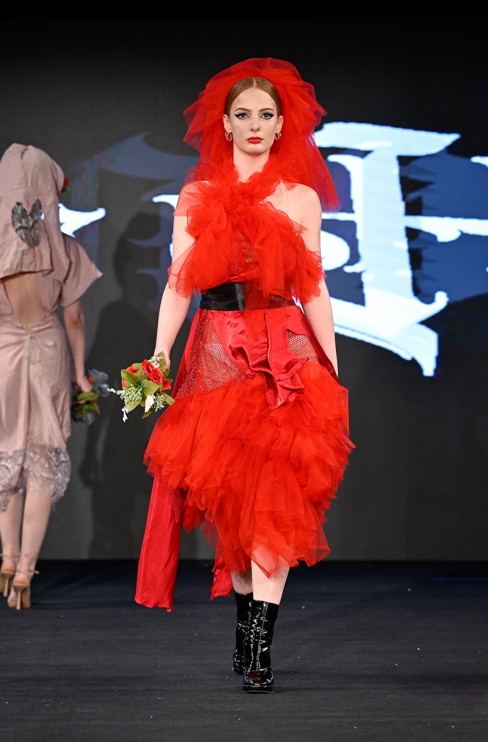 NEW YORK, NEW YORK - FEBRUARY 08: A model walks the runway at the Haus of Harleen show during New York Fashion Week Powered By Art Hearts Fashion at The Angel Orensanz Foundation on February 08, 2025 in New York City. (Photo by Arun Nevader/Getty Images for Art Hearts Fashion)