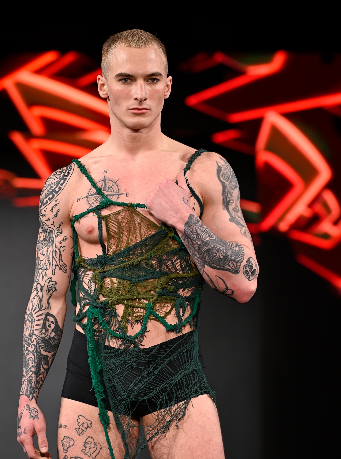 NEW YORK, NEW YORK - FEBRUARY 08: A model walks the runway at the Herwin Cardoza show during New York Fashion Week Powered By Art Hearts Fashion at The Angel Orensanz Foundation on February 08, 2025 in New York City. (Photo by Arun Nevader/Getty Images for Art Hearts Fashion)