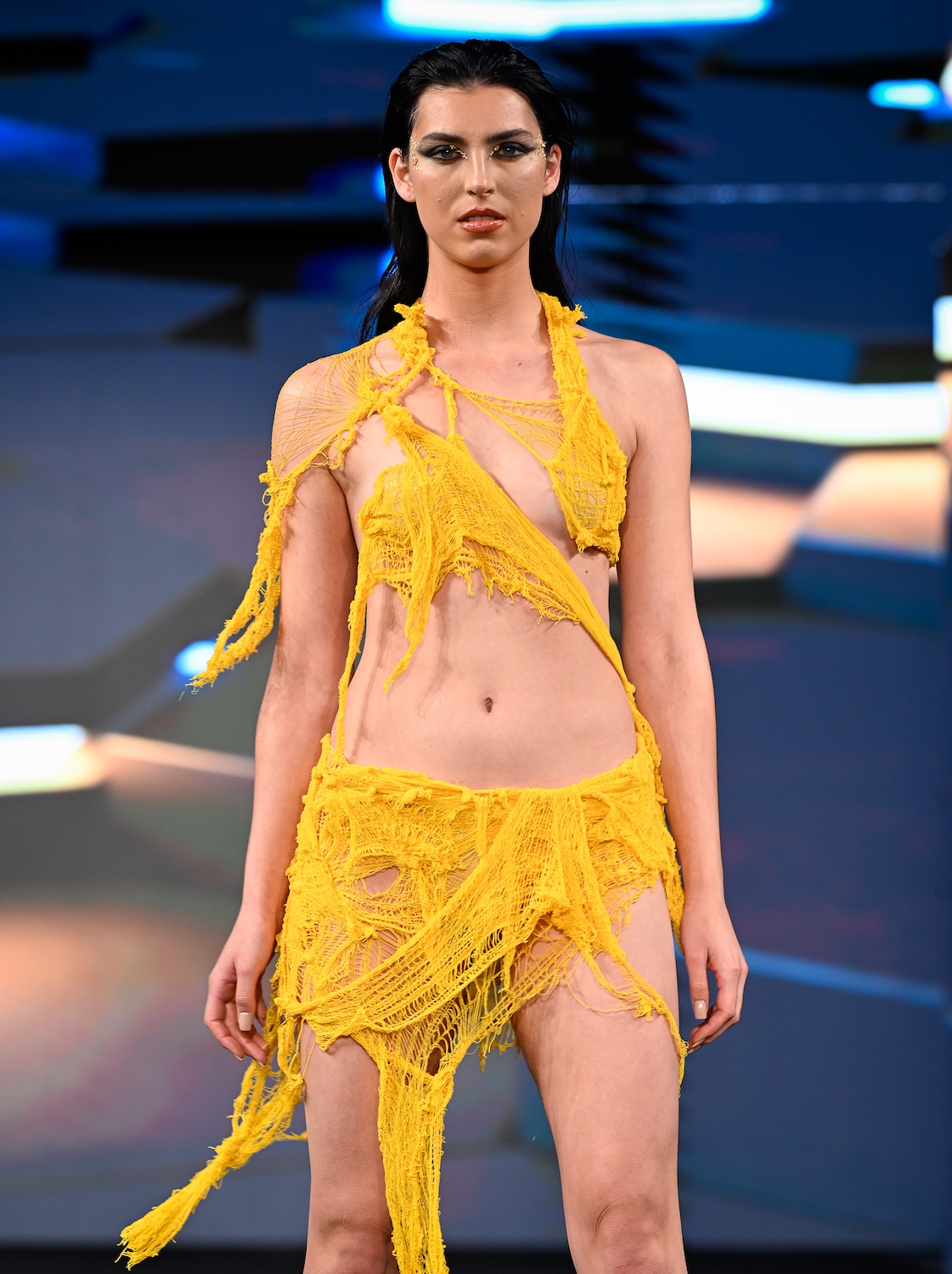 NEW YORK, NEW YORK - FEBRUARY 08: A model walks the runway at the Herwin Cardoza show during New York Fashion Week Powered By Art Hearts Fashion at The Angel Orensanz Foundation on February 08, 2025 in New York City. (Photo by Arun Nevader/Getty Images for Art Hearts Fashion)