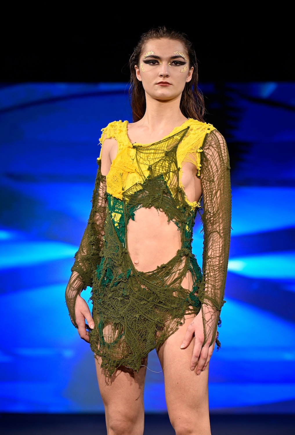 NEW YORK, NEW YORK - FEBRUARY 08: Model Seven Wright walks the runway at the Herwin Cardoza show during New York Fashion Week Powered By Art Hearts Fashion at The Angel Orensanz Foundation on February 08, 2025 in New York City. (Photo by Arun Nevader/Getty Images for Art Hearts Fashion)
