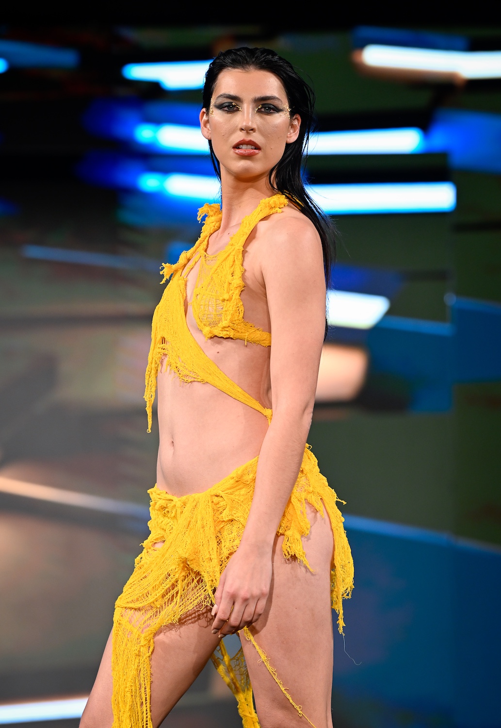 NEW YORK, NEW YORK - FEBRUARY 08: A model walks the runway at the Herwin Cardoza show during New York Fashion Week Powered By Art Hearts Fashion at The Angel Orensanz Foundation on February 08, 2025 in New York City. (Photo by Arun Nevader/Getty Images for Art Hearts Fashion)