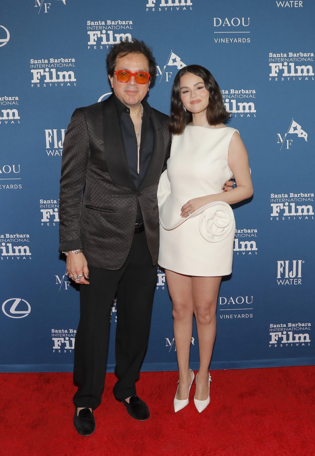 SANTA BARBARA, CALIFORNIA - FEBRUARY 09: SBIFF Executive Director Roger Durling and Selena Gomez attends the Virtuosos Award ceremony during the 40th Santa Barbara International Film Festival at The Arlington Theatre on February 09, 2025 in Santa Barbara, California. (Photo by Tibrina Hobson/Getty Images for Santa Barbara International Film Festival)