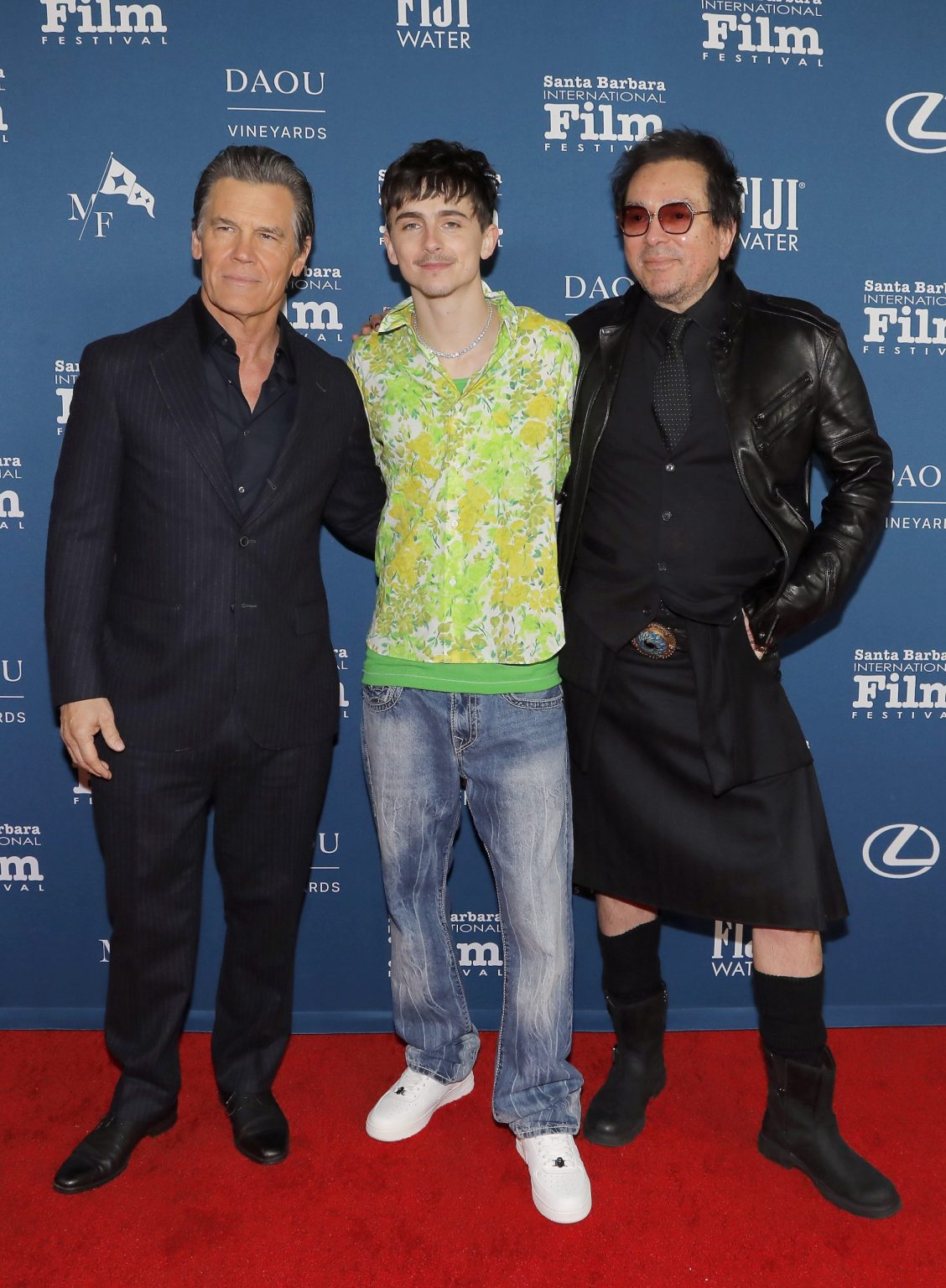 SANTA BARBARA, CALIFORNIA - FEBRUARY 11: (L-R) Josh Brolin, Roger Durling and Timothée Chalamet attend the Arlington Artist Award ceremony during the 40th Santa Barbara International Film Festival at The Arlington Theatre on February 11, 2025 in Santa Barbara, California. (Photo by Tibrina Hobson/Getty Images for Santa Barbara International Film Festival)