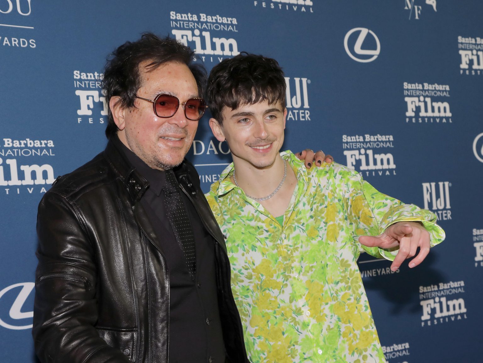 SANTA BARBARA, CALIFORNIA - FEBRUARY 11: SBIFF Executive Director Roger Durling and Timothée Chalamet attend the Arlington Artist Award ceremony during the 40th Santa Barbara International Film Festival at The Arlington Theatre on February 11, 2025 in Santa Barbara, California. (Photo by Tibrina Hobson/Getty Images for Santa Barbara International Film Festival)