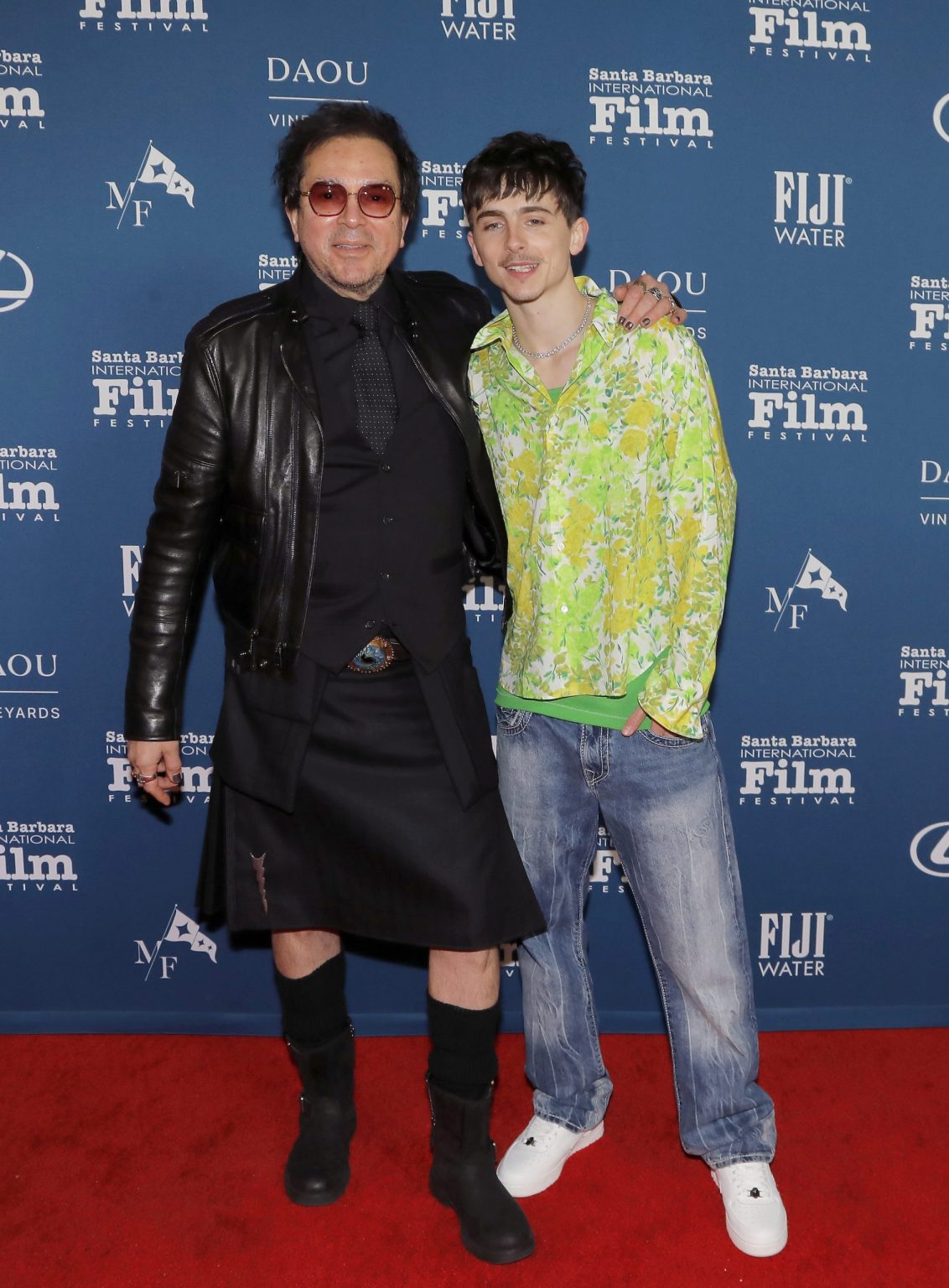 SANTA BARBARA, CALIFORNIA - FEBRUARY 11: SBIFF Executive Director Roger Durling and Timothée Chalamet attend the Arlington Artist Award ceremony during the 40th Santa Barbara International Film Festival at The Arlington Theatre on February 11, 2025 in Santa Barbara, California. (Photo by Tibrina Hobson/Getty Images for Santa Barbara International Film Festival)