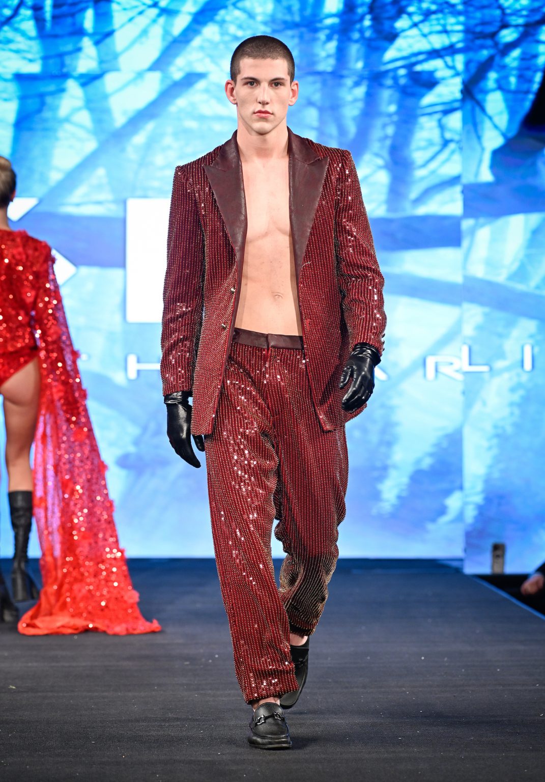 NEW YORK, NEW YORK - FEBRUARY 06: A model walks the runway at the Kenneth Barlis show during New York Fashion Week Powered By Art Hearts Fashion at The Angel Orensanz Foundation on February 06, 2025 in New York City. (Photo by Arun Nevader/Getty Images for Art Hearts Fashion)
