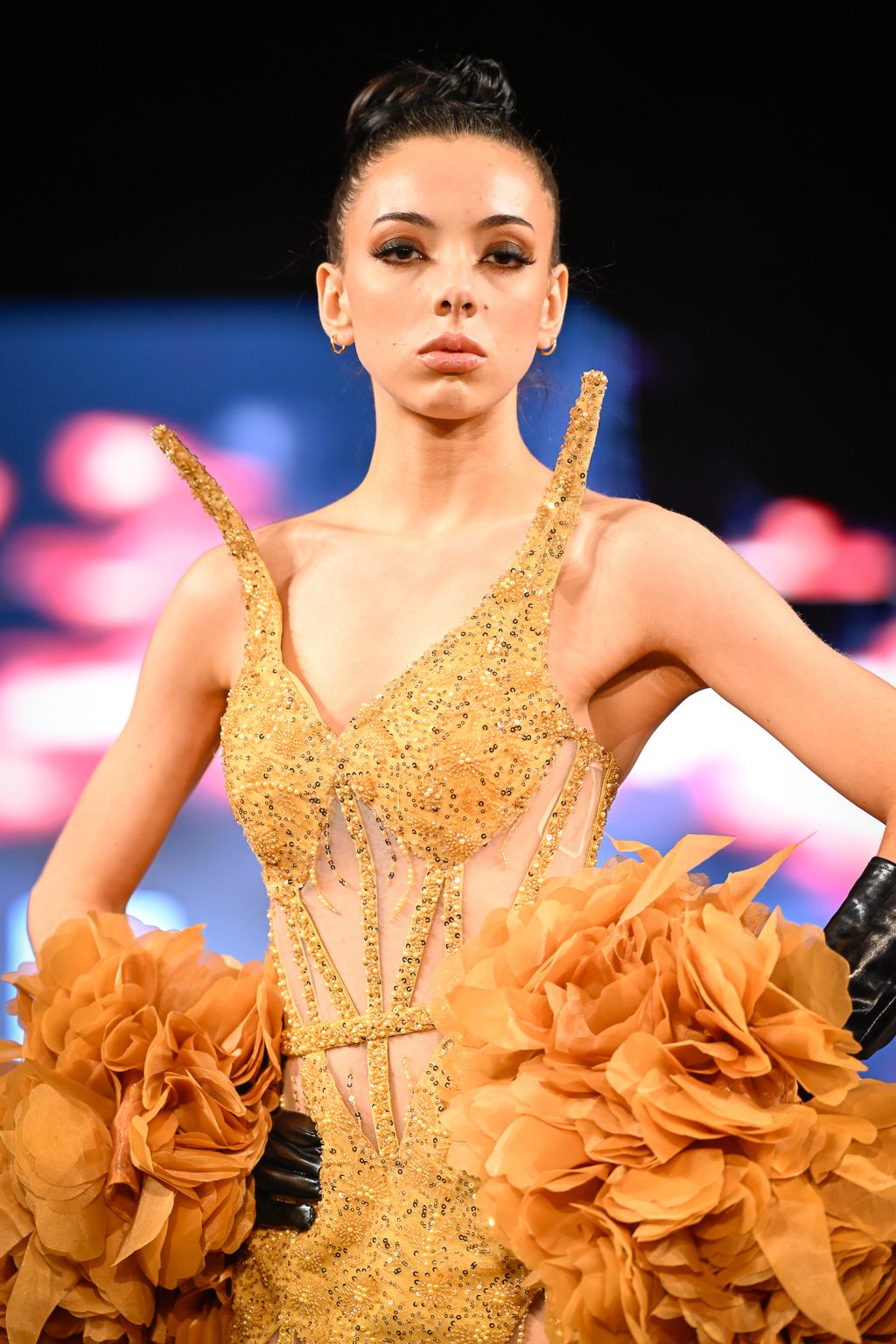 NEW YORK, NEW YORK - FEBRUARY 06: A model walks the runway at the Kenneth Barlis show during New York Fashion Week Powered By Art Hearts Fashion at The Angel Orensanz Foundation on February 06, 2025 in New York City. (Photo by Arun Nevader/Getty Images for Art Hearts Fashion)