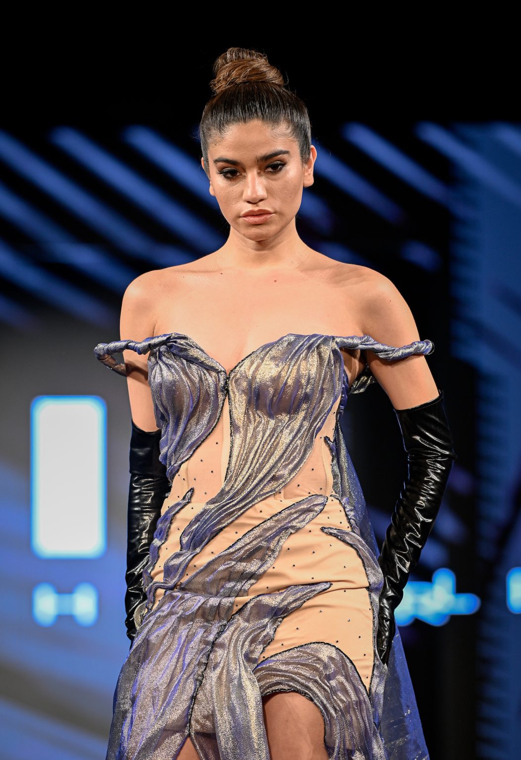 NEW YORK, NEW YORK - FEBRUARY 06: A model walks the runway at the Kenneth Barlis show during New York Fashion Week Powered By Art Hearts Fashion at The Angel Orensanz Foundation on February 06, 2025 in New York City. (Photo by Arun Nevader/Getty Images for Art Hearts Fashion)