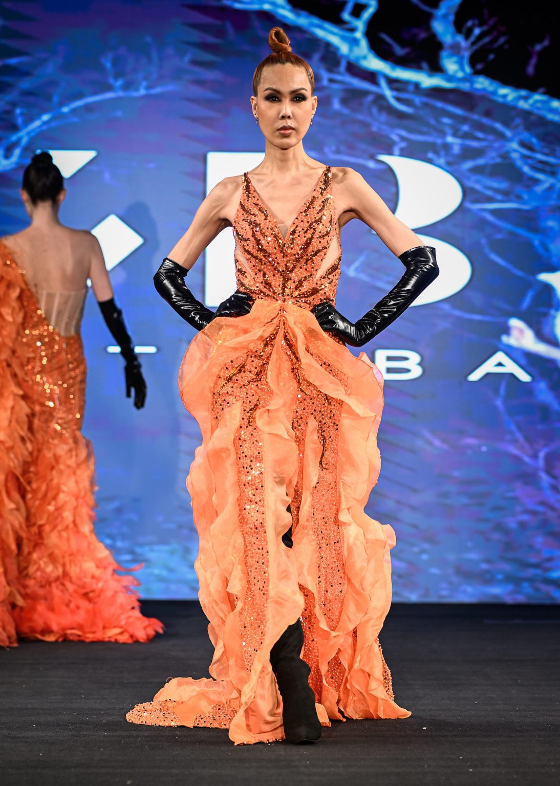 NEW YORK, NEW YORK - FEBRUARY 06: A model walks the runway at the Kenneth Barlis show during New York Fashion Week Powered By Art Hearts Fashion at The Angel Orensanz Foundation on February 06, 2025 in New York City. (Photo by Arun Nevader/Getty Images for Art Hearts Fashion)