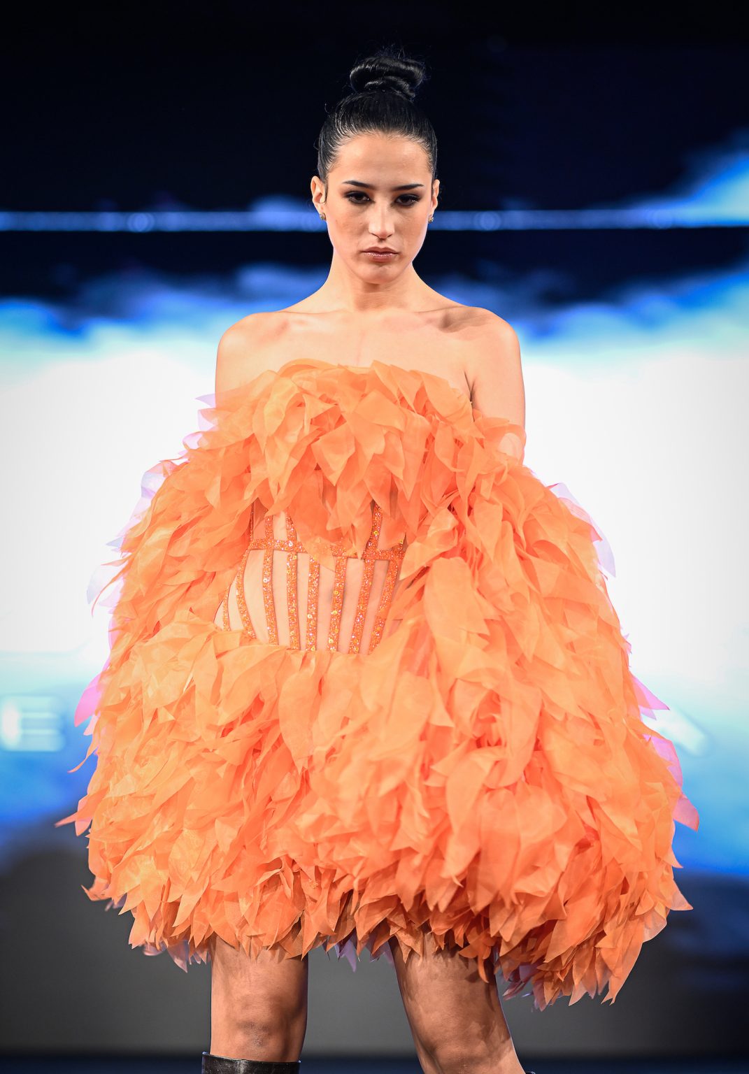 NEW YORK, NEW YORK - FEBRUARY 06: A model walks the runway at the Kenneth Barlis show during New York Fashion Week Powered By Art Hearts Fashion at The Angel Orensanz Foundation on February 06, 2025 in New York City. (Photo by Arun Nevader/Getty Images for Art Hearts Fashion)