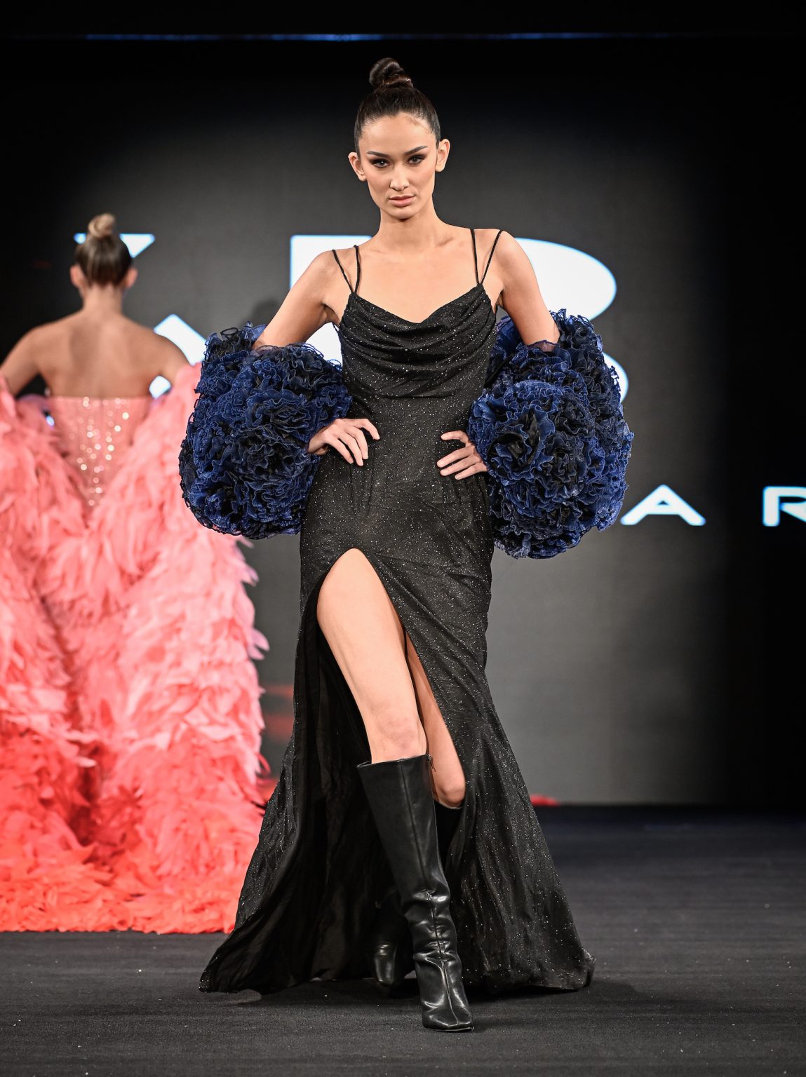 NEW YORK, NEW YORK - FEBRUARY 06: A model walks the runway at the Kenneth Barlis show during New York Fashion Week Powered By Art Hearts Fashion at The Angel Orensanz Foundation on February 06, 2025 in New York City. (Photo by Arun Nevader/Getty Images for Art Hearts Fashion)