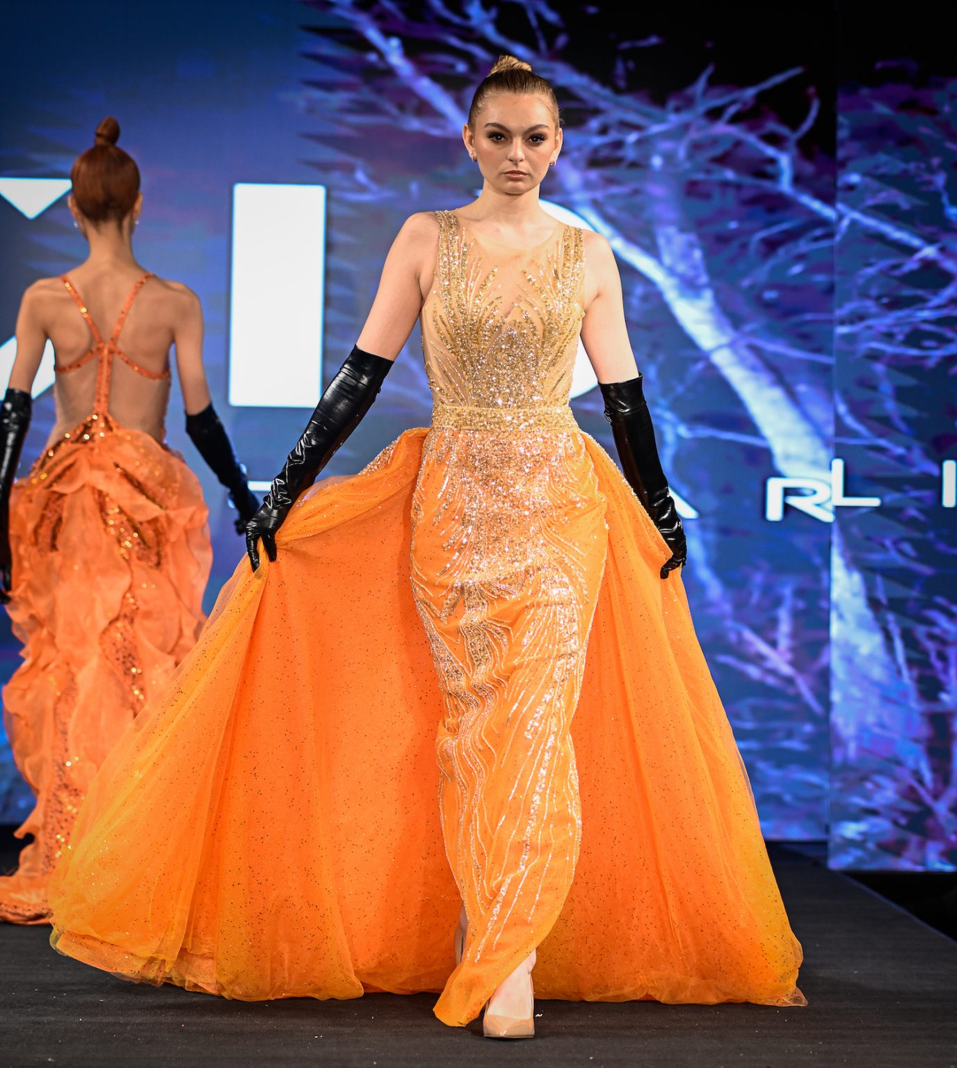 NEW YORK, NEW YORK - FEBRUARY 06: A model walks the runway at the Kenneth Barlis show during New York Fashion Week Powered By Art Hearts Fashion at The Angel Orensanz Foundation on February 06, 2025 in New York City. (Photo by Arun Nevader/Getty Images for Art Hearts Fashion)
