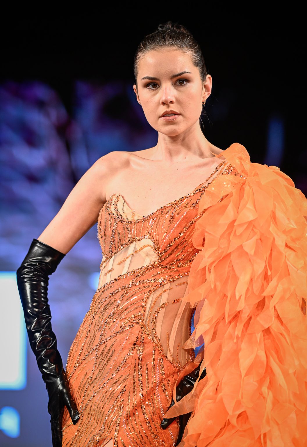 NEW YORK, NEW YORK - FEBRUARY 06: A model walks the runway at the Kenneth Barlis show during New York Fashion Week Powered By Art Hearts Fashion at The Angel Orensanz Foundation on February 06, 2025 in New York City. (Photo by Arun Nevader/Getty Images for Art Hearts Fashion)