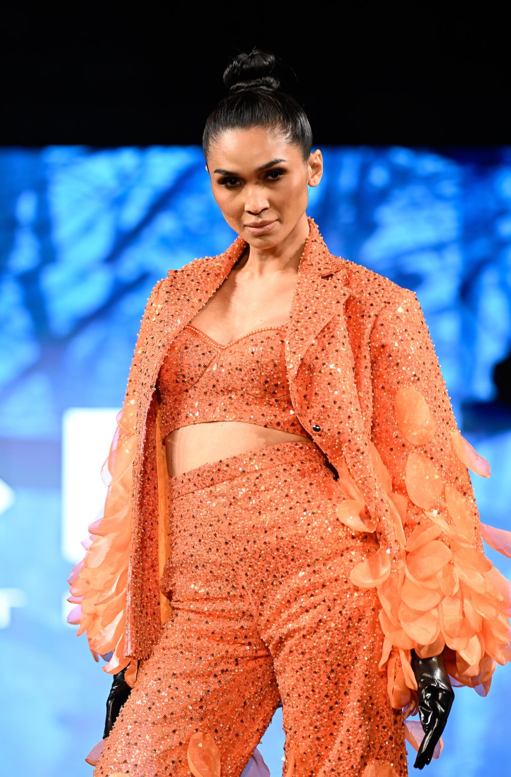 NEW YORK, NEW YORK - FEBRUARY 06: A model walks the runway at the Kenneth Barlis show during New York Fashion Week Powered By Art Hearts Fashion at The Angel Orensanz Foundation on February 06, 2025 in New York City. (Photo by Arun Nevader/Getty Images for Art Hearts Fashion)