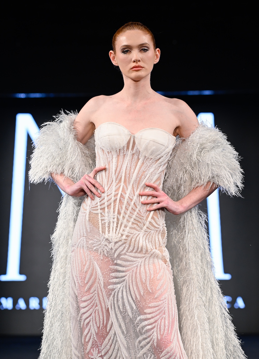 NEW YORK, NEW YORK - FEBRUARY 07: A model walks the runway at the Maribel Julcahuanca show during New York Fashion Week Powered By Art Hearts Fashion at The Angel Orensanz Foundation on February 07, 2025 in New York City. (Photo by Arun Nevader/Getty Images for Art Hearts Fashion)
