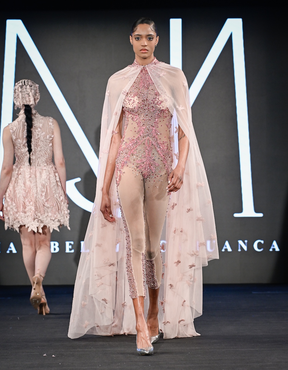 NEW YORK, NEW YORK - FEBRUARY 07: A model walks the runway at the Maribel Julcahuanca show during New York Fashion Week Powered By Art Hearts Fashion at The Angel Orensanz Foundation on February 07, 2025 in New York City. (Photo by Arun Nevader/Getty Images for Art Hearts Fashion)