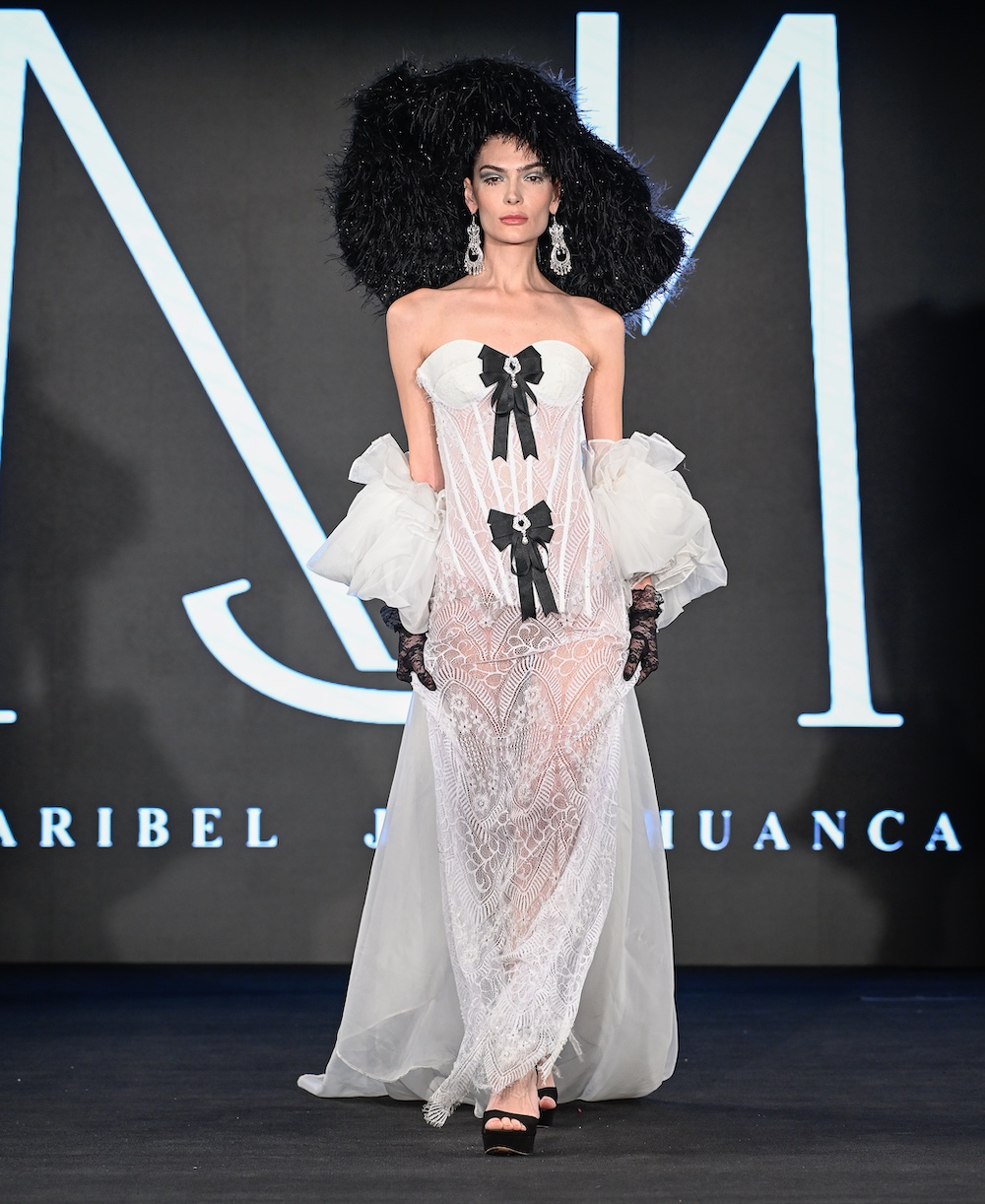 NEW YORK, NEW YORK - FEBRUARY 07: A model walks the runway at the Maribel Julcahuanca show during New York Fashion Week Powered By Art Hearts Fashion at The Angel Orensanz Foundation on February 07, 2025 in New York City. (Photo by Arun Nevader/Getty Images for Art Hearts Fashion)