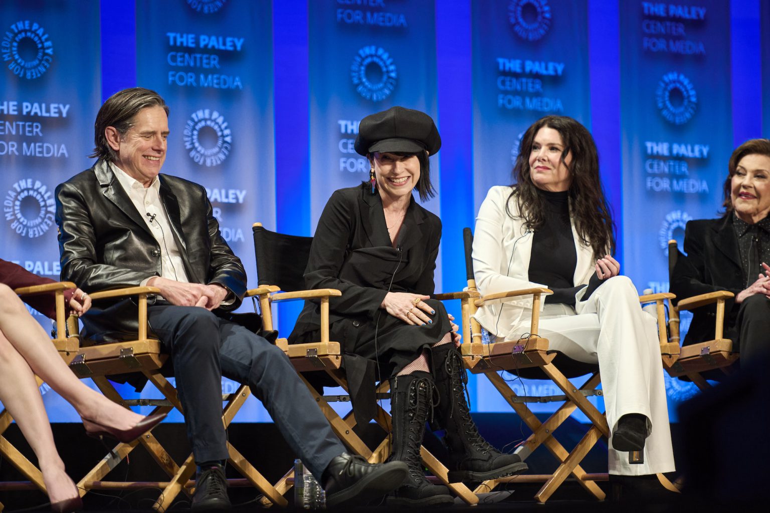 HOLLYWOOD CA - MARCH 29: Daniel Palladino, Amy Sherman-Palladino, Lauren Graham, and Kelly Bishop at PaleyFest LA 2025 honoring TheAmy Sherman-Palladino Multiverse, presented by the Paley Center for Media, at the DOLBY THEATRE on March 29, 2025 in Hollywood, California. © Courtney McAllister