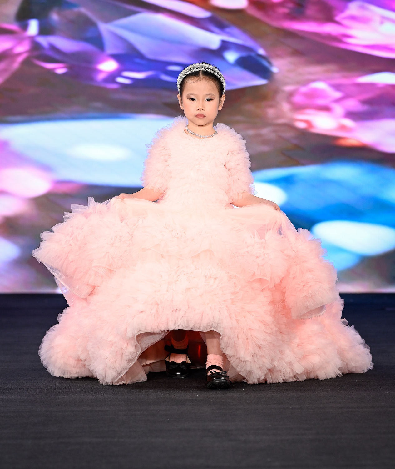 NEW YORK, NEW YORK - FEBRUARY 08: A model walks the runway at the Mila Hoffman show during New York Fashion Week Powered By Art Hearts Fashion at The Angel Orensanz Foundation on February 08, 2025 in New York City. (Photo by Arun Nevader/Getty Images for Art Hearts Fashion)