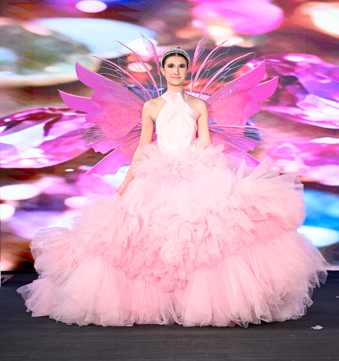 NEW YORK, NEW YORK - FEBRUARY 08: A model walks the runway at the Mila Hoffman show during New York Fashion Week Powered By Art Hearts Fashion at The Angel Orensanz Foundation on February 08, 2025 in New York City. (Photo by Arun Nevader/Getty Images for Art Hearts Fashion)