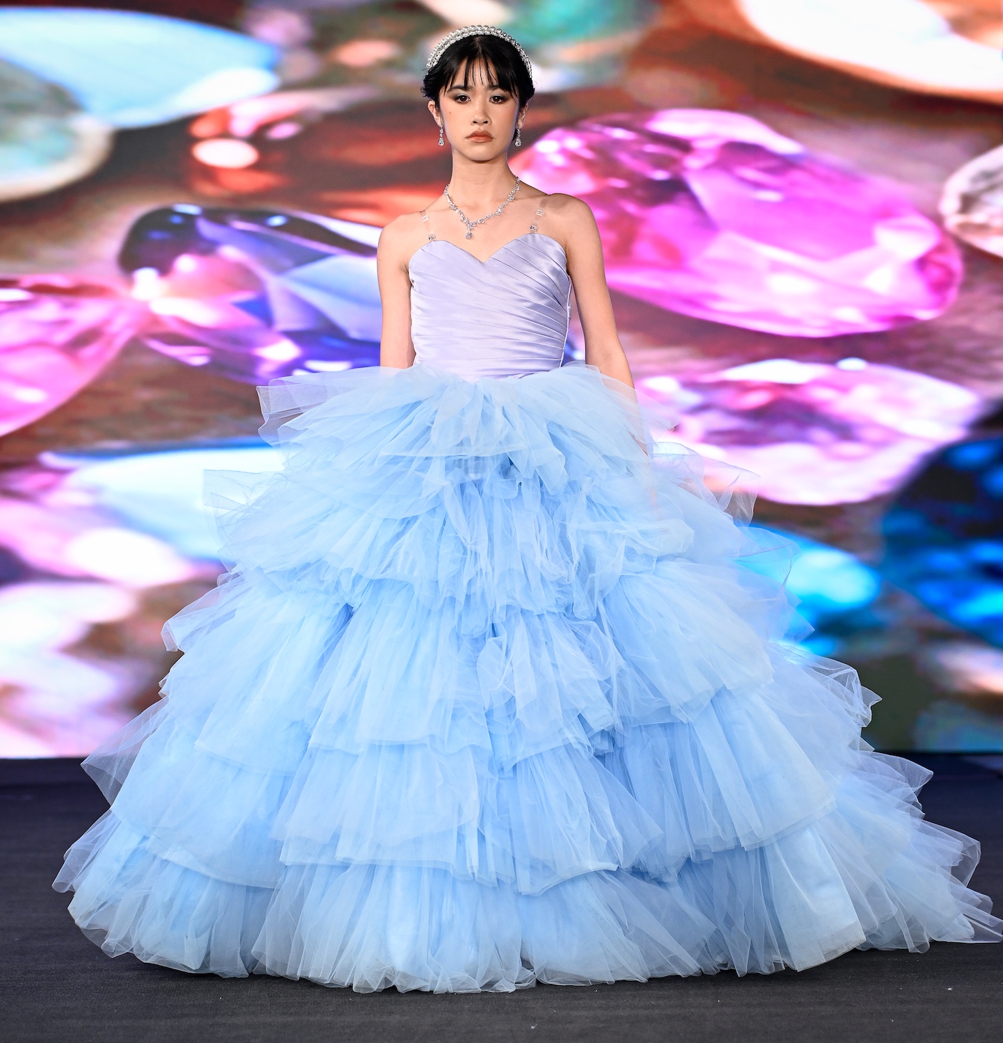 NEW YORK, NEW YORK - FEBRUARY 08: A model walks the runway at the Mila Hoffman show during New York Fashion Week Powered By Art Hearts Fashion at The Angel Orensanz Foundation on February 08, 2025 in New York City. (Photo by Arun Nevader/Getty Images for Art Hearts Fashion)