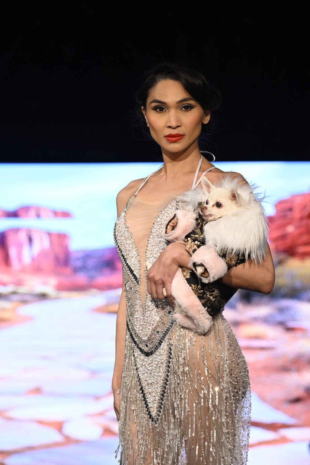 NEW YORK, NEW YORK - FEBRUARY 08: A model walks the runway at the Anthony Rubio show during New York Fashion Week Powered By Art Hearts Fashion at The Angel Orensanz Foundation on February 08, 2025 in New York City. (Photo by Arun Nevader/Getty Images for Art Hearts Fashion)