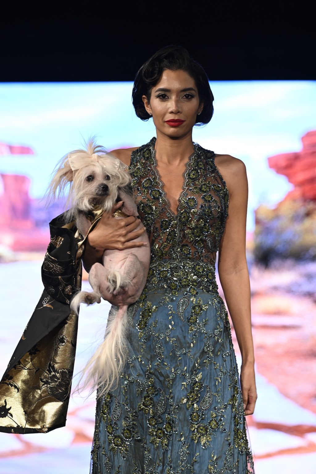 NEW YORK, NEW YORK - FEBRUARY 08: A model walks the runway at the Anthony Rubio show during New York Fashion Week Powered By Art Hearts Fashion at The Angel Orensanz Foundation on February 08, 2025 in New York City. (Photo by Arun Nevader/Getty Images for Art Hearts Fashion)
