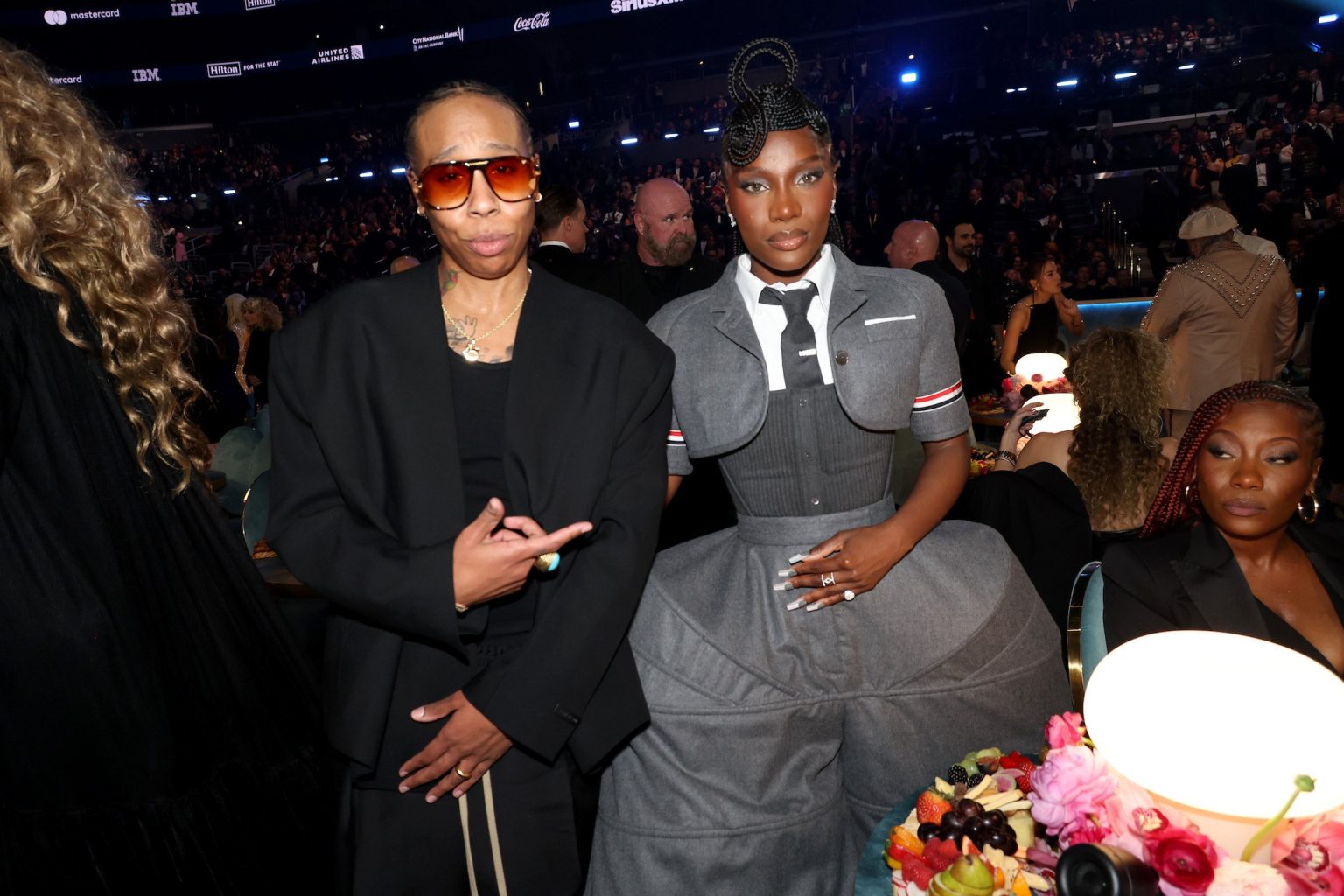 LOS ANGELES, CALIFORNIA - FEBRUARY 02: (L-R) Lena Waithe and Doechii attend the 67th Annual GRAMMY Awards at Crypto.com Arena on February 02, 2025 in Los Angeles, California. (Photo by Johnny Nunez/Getty Images for The Recording Academy)