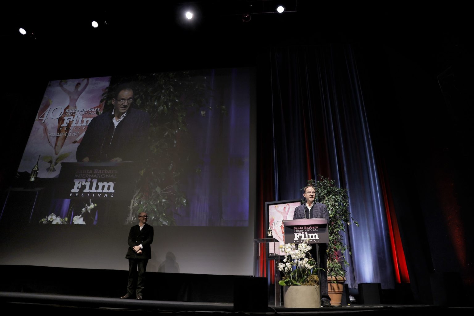 SANTA BARBARA, CALIFORNIA - FEBRUARY 06: Honoree Ralph Fiennes receives the Outstanding Performer of the Year Award ceremony during the 40th Santa Barbara International Film Festival at Arlington Theatre on February 06, 2025 in Santa Barbara, California. (Photo by Tibrina Hobson/Getty Images for Santa Barbara International Film Festival)