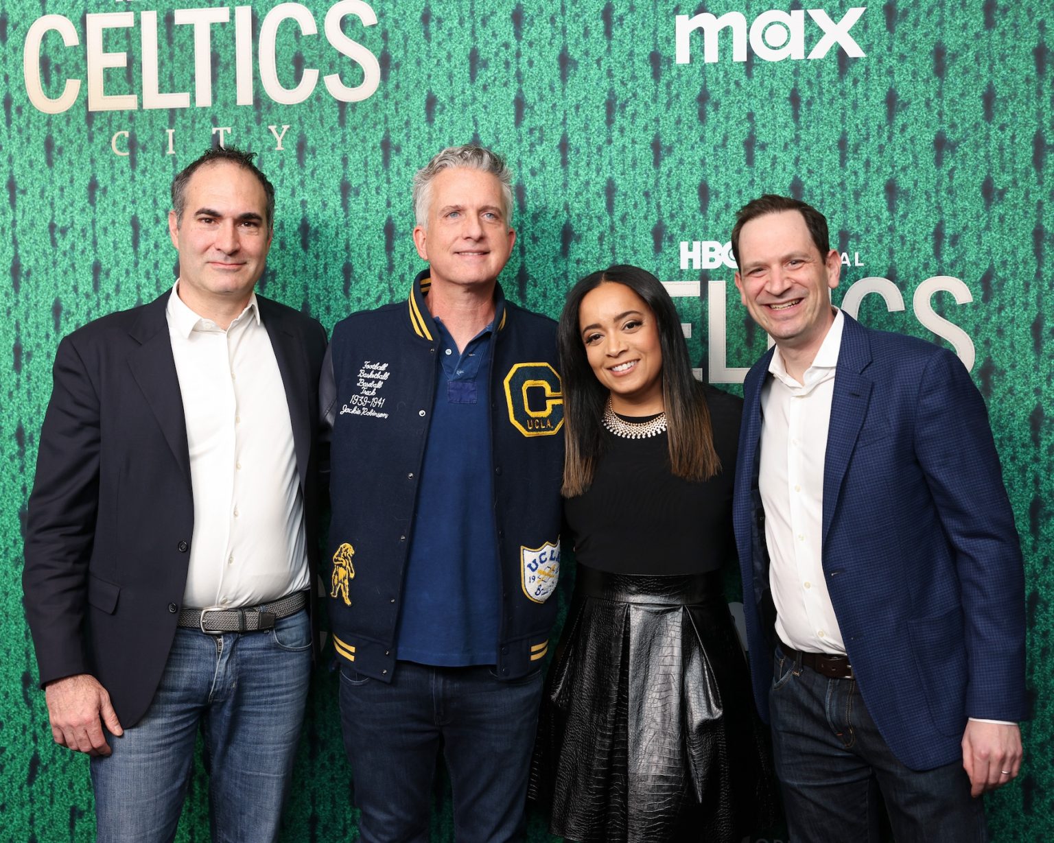 BOSTON, MA - FEBRUARY 21: (L-R) Connor Schell, Bill Simmons, Lauren Stowell and Aaron Cohen attend the Premiere of HBO Original Documentary Series "Celtics City" on February 21, 2025 in Boston, Massachusetts. (Photo by Scott Eisen/Getty Images for HBO)