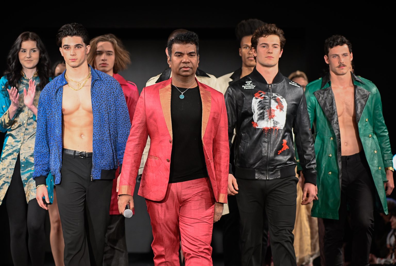 NEW YORK, NEW YORK - FEBRUARY 08: Designer Rajeev Fernando (C) and models walk the runway at the Rajeev Fernando show during New York Fashion Week Powered By Art Hearts Fashion at The Angel Orensanz Foundation on February 08, 2025 in New York City. (Photo by Arun Nevader/Getty Images for Art Hearts Fashion)