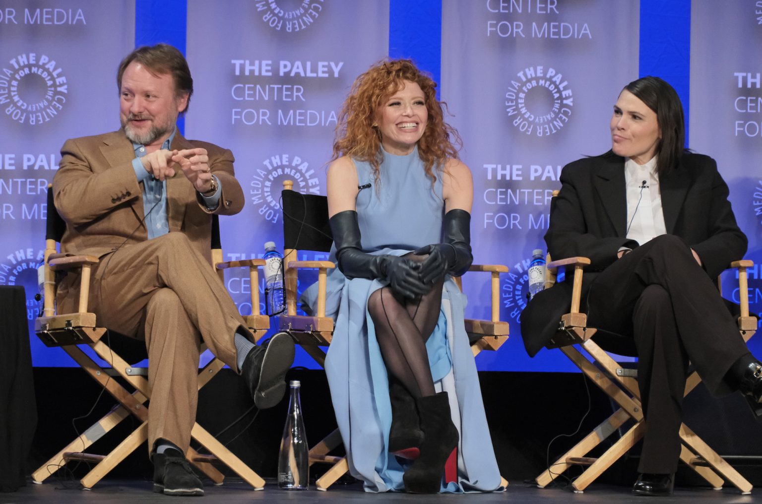 HOLLYWOOD CA - MARCH 29: Writer/Director/Executive Producer Natasha Lyonne, Creator/Writer/Director/Executive Producer Rian Johnson, and Season 2 Director Clea DuVall at PaleyFest LA 2025 honoring Poker Face, presented by the Paley Center for Media, at the DOLBY THEATRE on March 29, 2025 in Hollywood, California. © Michael Bulbenko