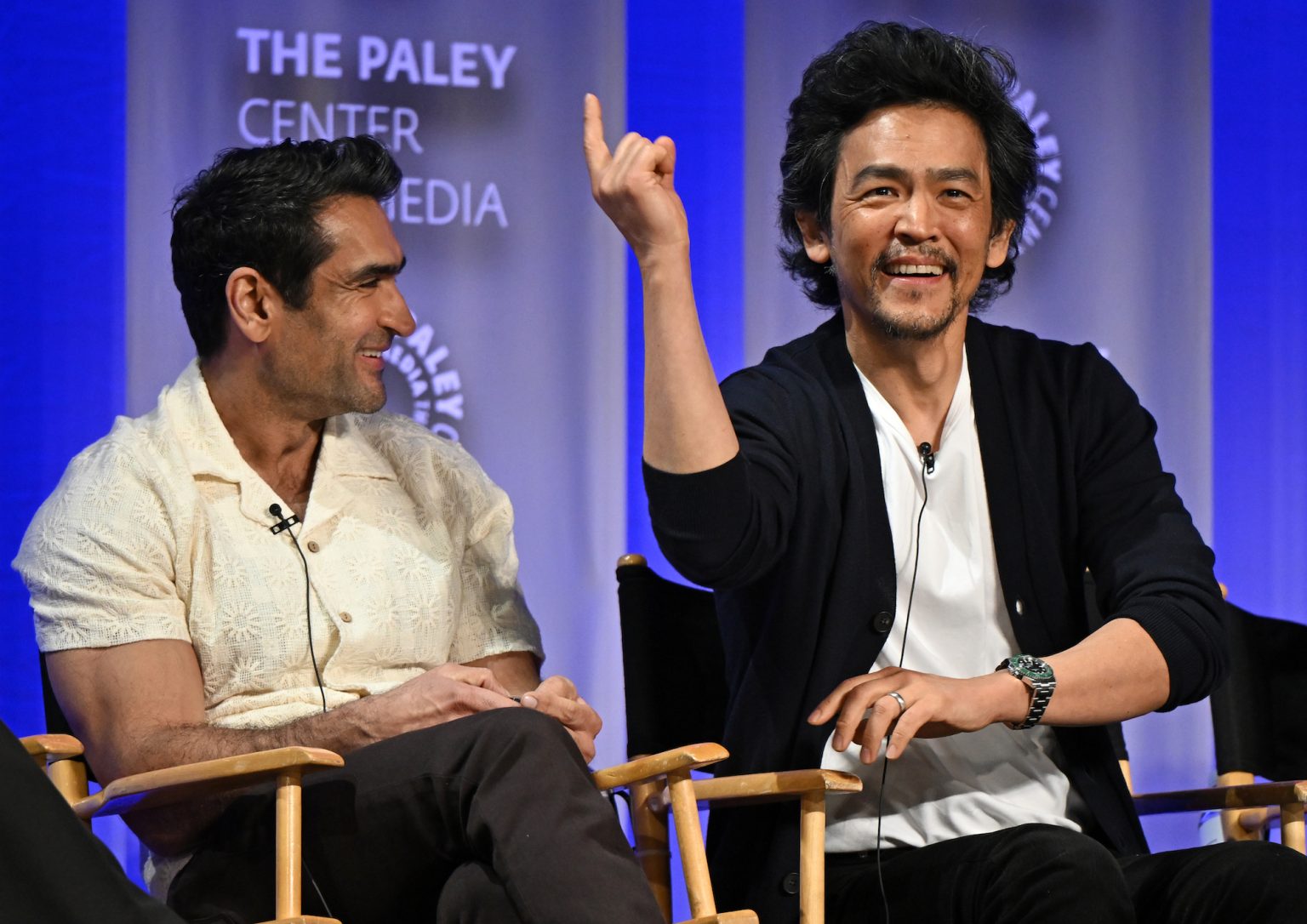 HOLLYWOOD CA - MARCH 29: Kumail Nanjiani and John Cho at PaleyFest LA 2025 honoring Poker Face, presented by the Paley Center for Media, at the DOLBY THEATRE on March 29, 2025 in Hollywood, California. © Kevin Parry