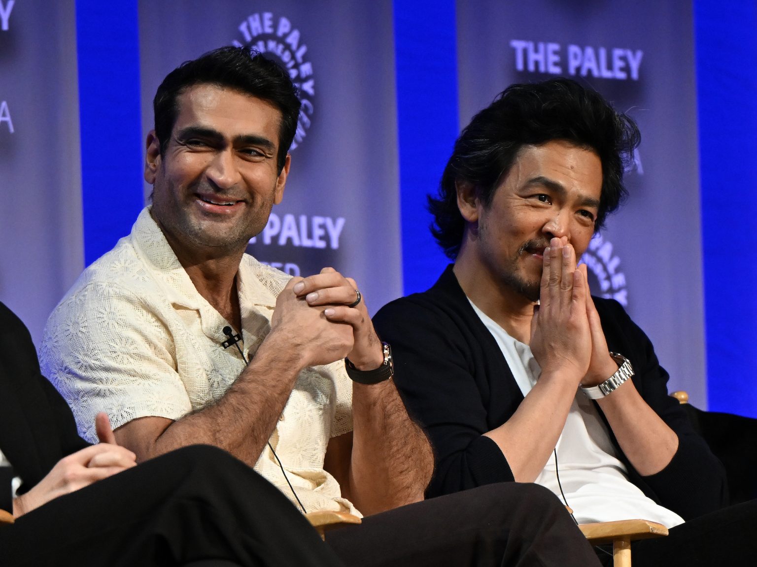 HOLLYWOOD CA - MARCH 29: Kumail Nanjiani and John Cho at PaleyFest LA 2025 honoring Poker Face, presented by the Paley Center for Media, at the DOLBY THEATRE on March 29, 2025 in Hollywood, California. © Kevin Parry