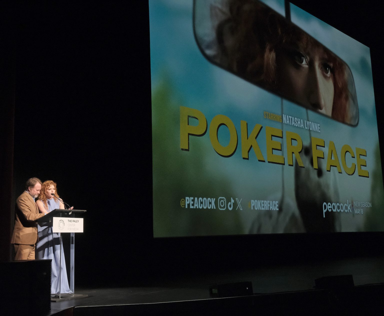 HOLLYWOOD CA - MARCH 29: Creator/Writer/Director/Executive Producer Rian Johnson and Writer/Director/Executive Producer Natasha Lyonne at PaleyFest LA 2025 honoring Poker Face, presented by the Paley Center for Media, at the DOLBY THEATRE on March 29, 2025 in Hollywood, California. © Michael Bulbenko