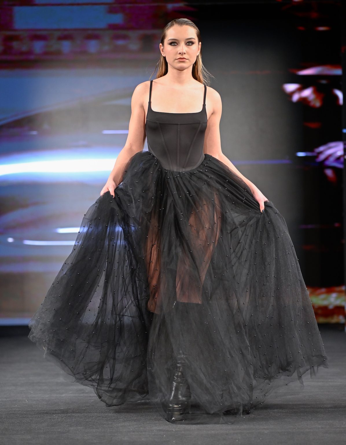 NEW YORK, NEW YORK - FEBRUARY 06: A model walks the runway at the Samuel Gärtner show during New York Fashion Week Powered By Art Hearts Fashion at The Angel Orensanz Foundation on February 06, 2025 in New York City. (Photo by Arun Nevader/Getty Images for Art Hearts Fashion)