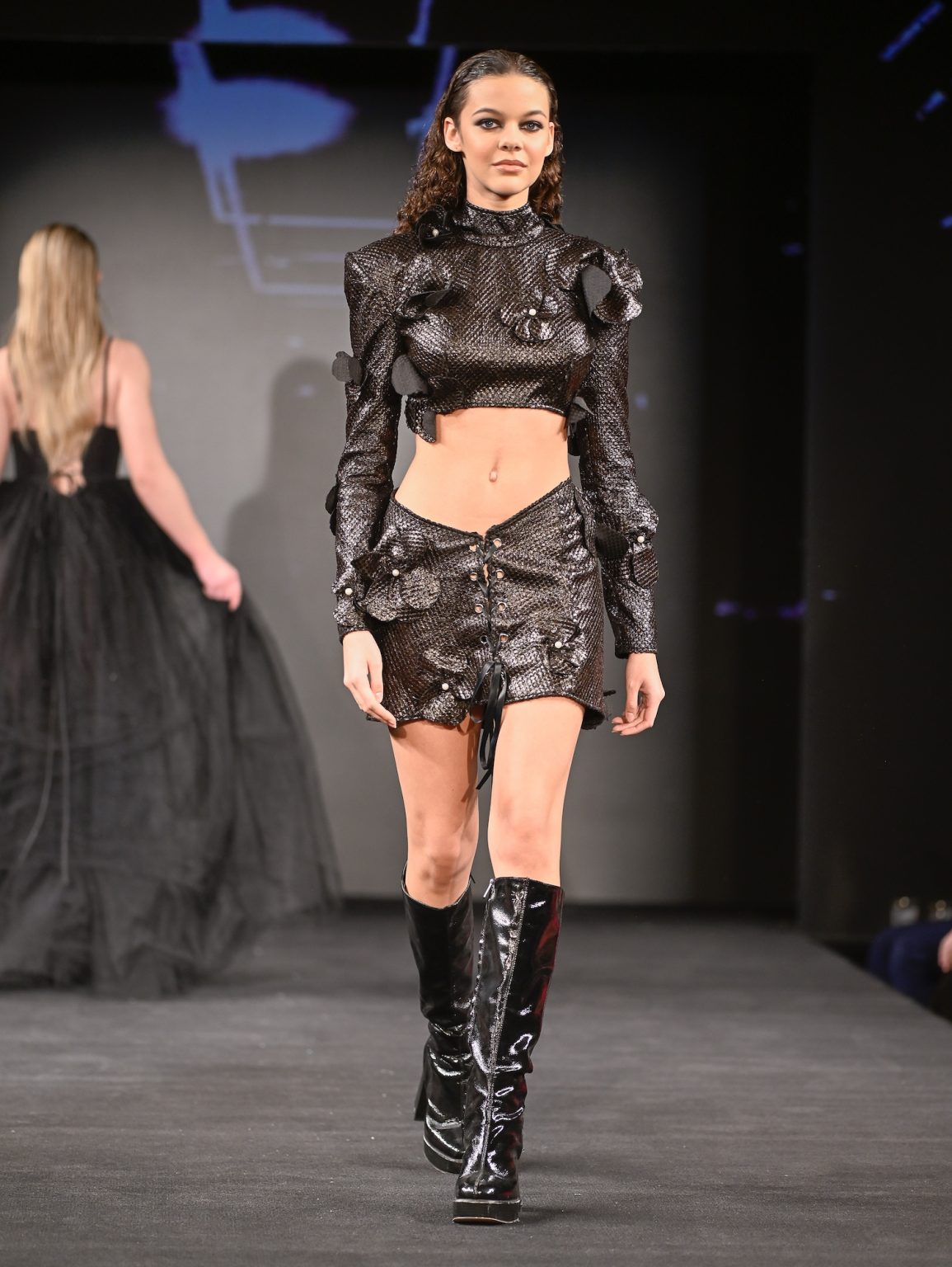 NEW YORK, NEW YORK - FEBRUARY 06: A model walks the runway at the Samuel Gärtner show during New York Fashion Week Powered By Art Hearts Fashion at The Angel Orensanz Foundation on February 06, 2025 in New York City. (Photo by Arun Nevader/Getty Images for Art Hearts Fashion)
