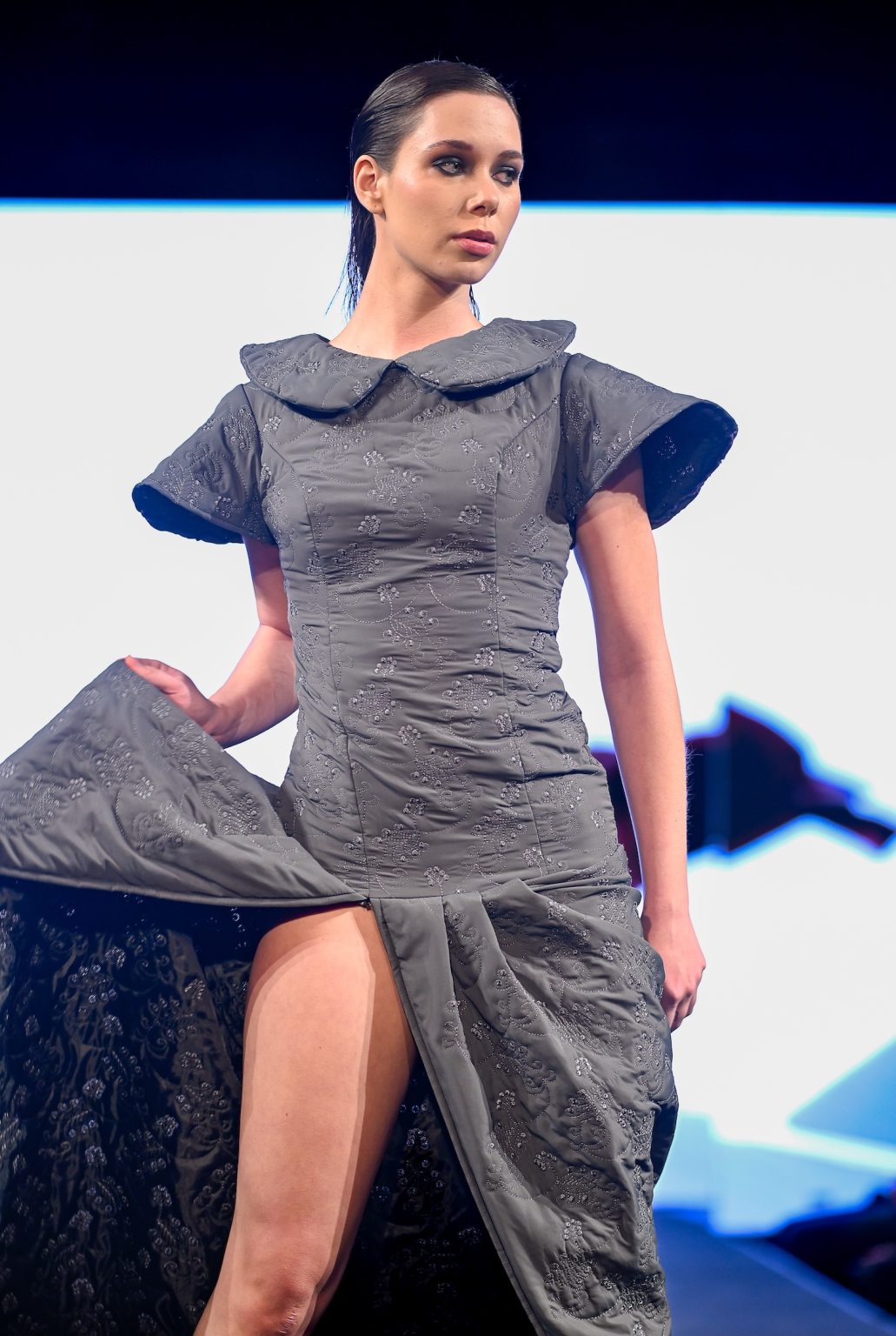 NEW YORK, NEW YORK - FEBRUARY 06: A model walks the runway at the Samuel Gärtner show during New York Fashion Week Powered By Art Hearts Fashion at The Angel Orensanz Foundation on February 06, 2025 in New York City. (Photo by Arun Nevader/Getty Images for Art Hearts Fashion)