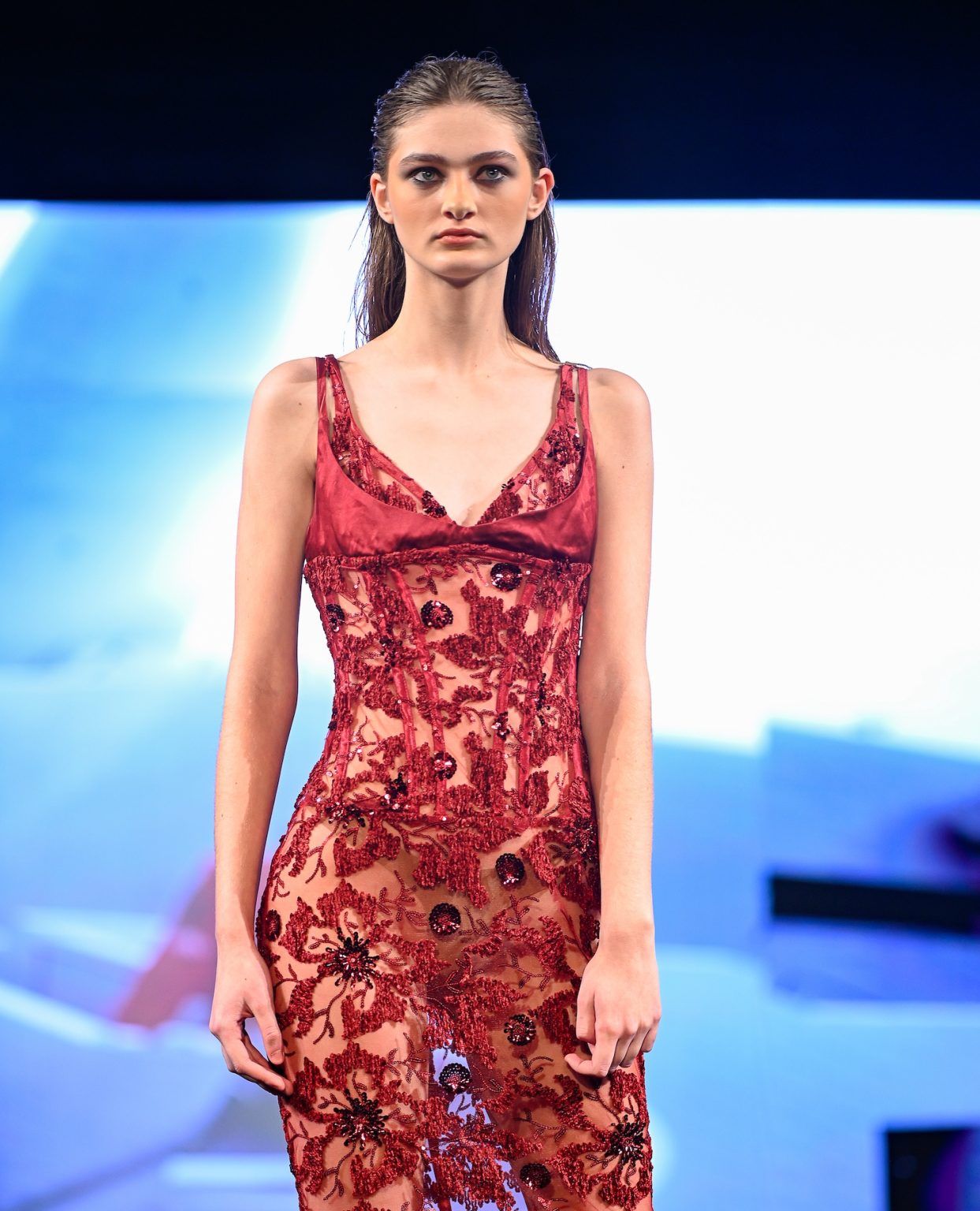 NEW YORK, NEW YORK - FEBRUARY 06: A model walks the runway at the Samuel Gärtner show during New York Fashion Week Powered By Art Hearts Fashion at The Angel Orensanz Foundation on February 06, 2025 in New York City. (Photo by Arun Nevader/Getty Images for Art Hearts Fashion)