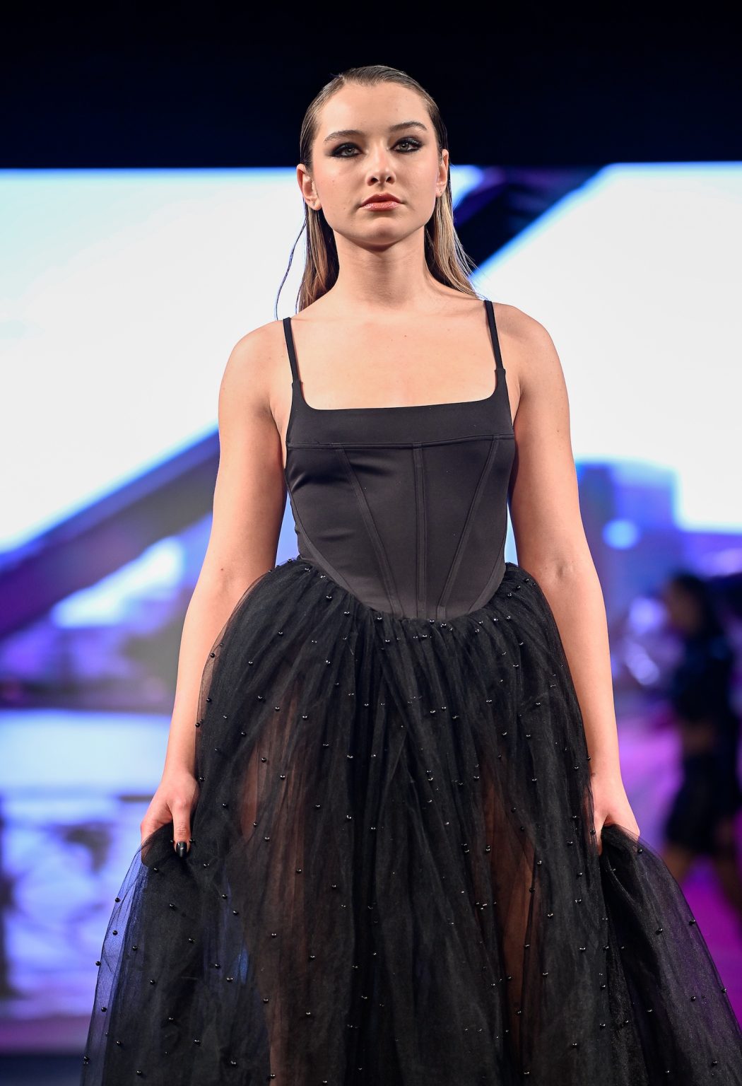 NEW YORK, NEW YORK - FEBRUARY 06: A model walks the runway at the Samuel Gärtner show during New York Fashion Week Powered By Art Hearts Fashion at The Angel Orensanz Foundation on February 06, 2025 in New York City. (Photo by Arun Nevader/Getty Images for Art Hearts Fashion)