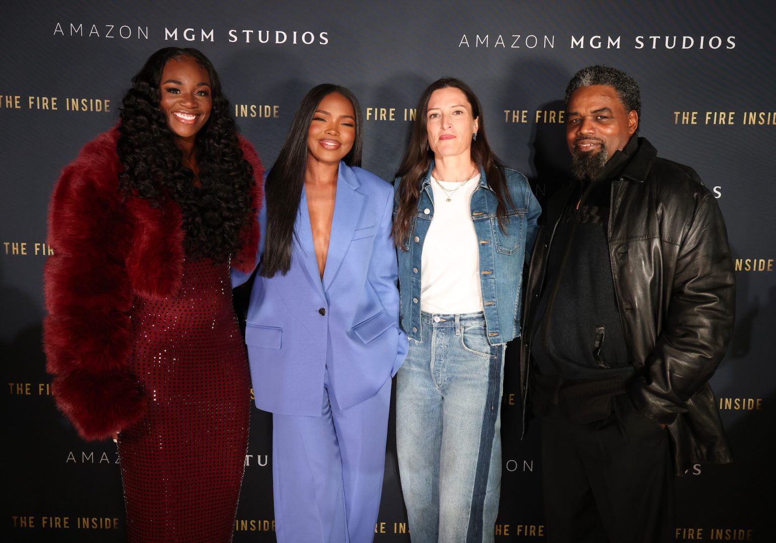FLINT, MICHIGAN - NOVEMBER 10: (L-R) Claressa Shields, Ryan Destiny, Rachel Morrison, and Jason Crutchfield attend The Fire Inside – Flint Community Screening at Cinemark Flint West on November 10, 2024 in Flint, Michigan. (Photo by Scott Legato/Getty Images for The Fire Inside)