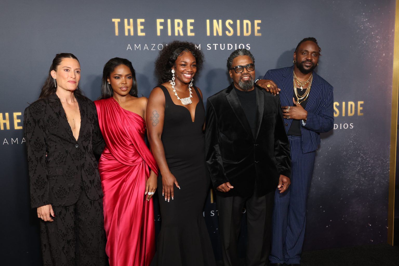 LOS ANGELES, CALIFORNIA - DECEMBER 04: Director Rachel Morrison, Ryan Destiny, Claressa Shields, Jason Crutchfield and Brian Tyree Henry attend the Los Angeles Premiere Of "The Fire Inside" at DGA Theater Complex on December 04, 2024 in Los Angeles, California. (Photo by Stewart Cook/Amazon MGM Studios via Getty Images)