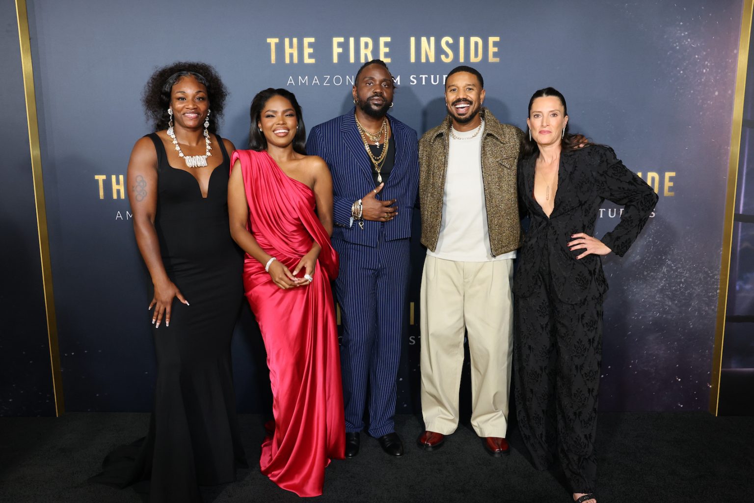LOS ANGELES, CALIFORNIA - DECEMBER 04: Claressa Shields, Ryan Destiny, Brian Tyree Henry, Michael B. Jordan and Director Rachel Morrison attend the Los Angeles Premiere Of "The Fire Inside" at DGA Theater Complex on December 04, 2024 in Los Angeles, California. (Photo by Eric Charbonneau/Amazon MGM Studios via Getty Images)